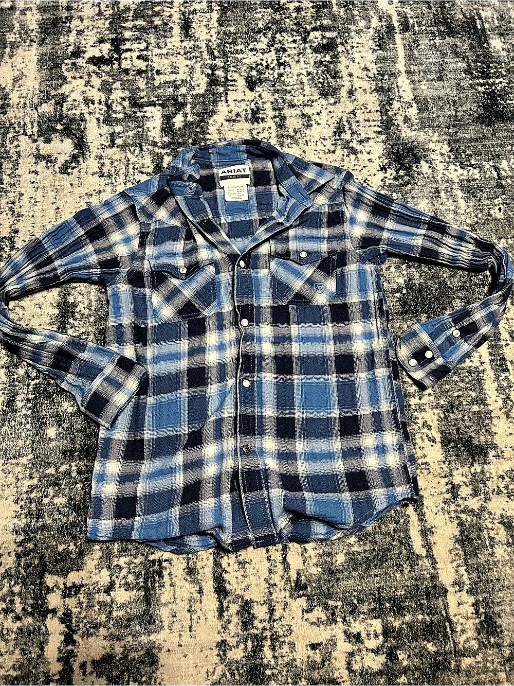 Ariat Boys Retro Fit Plaid Pearl Snap Western Shirt Blue & White